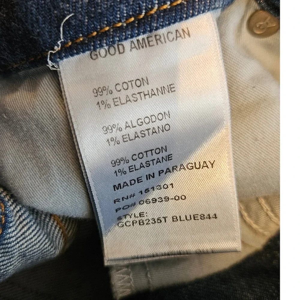 Good American Good Classic Blue Straight Leg Raw‎ Hem Jeans Size 6/28 GCPB235T